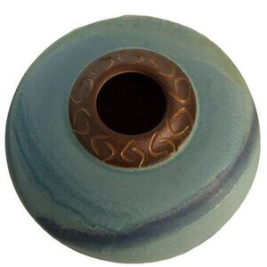 Handmade Turquoise Blue Pottery Vase Signed Mahon Round Glazed
